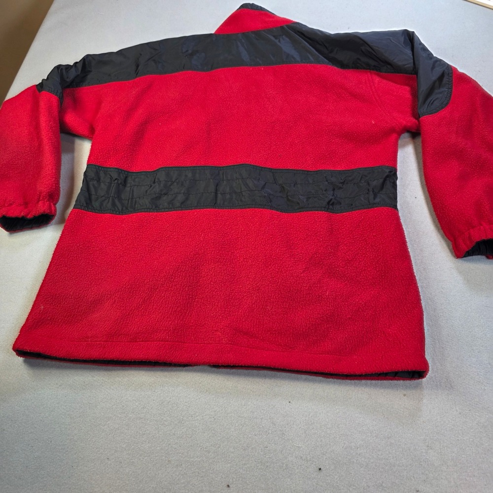 Vintage Red Black Colorblock Fleece Jacket Full Zip Utility Outdoor Mens XL